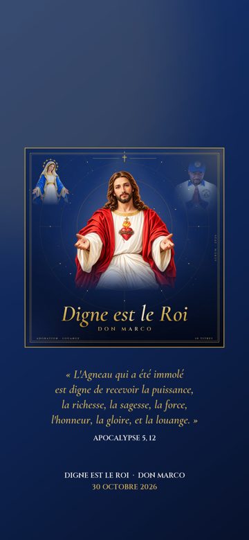 Fond d'écran : la pochette de l'album et le verset de l'Apocalypse 5, 12
